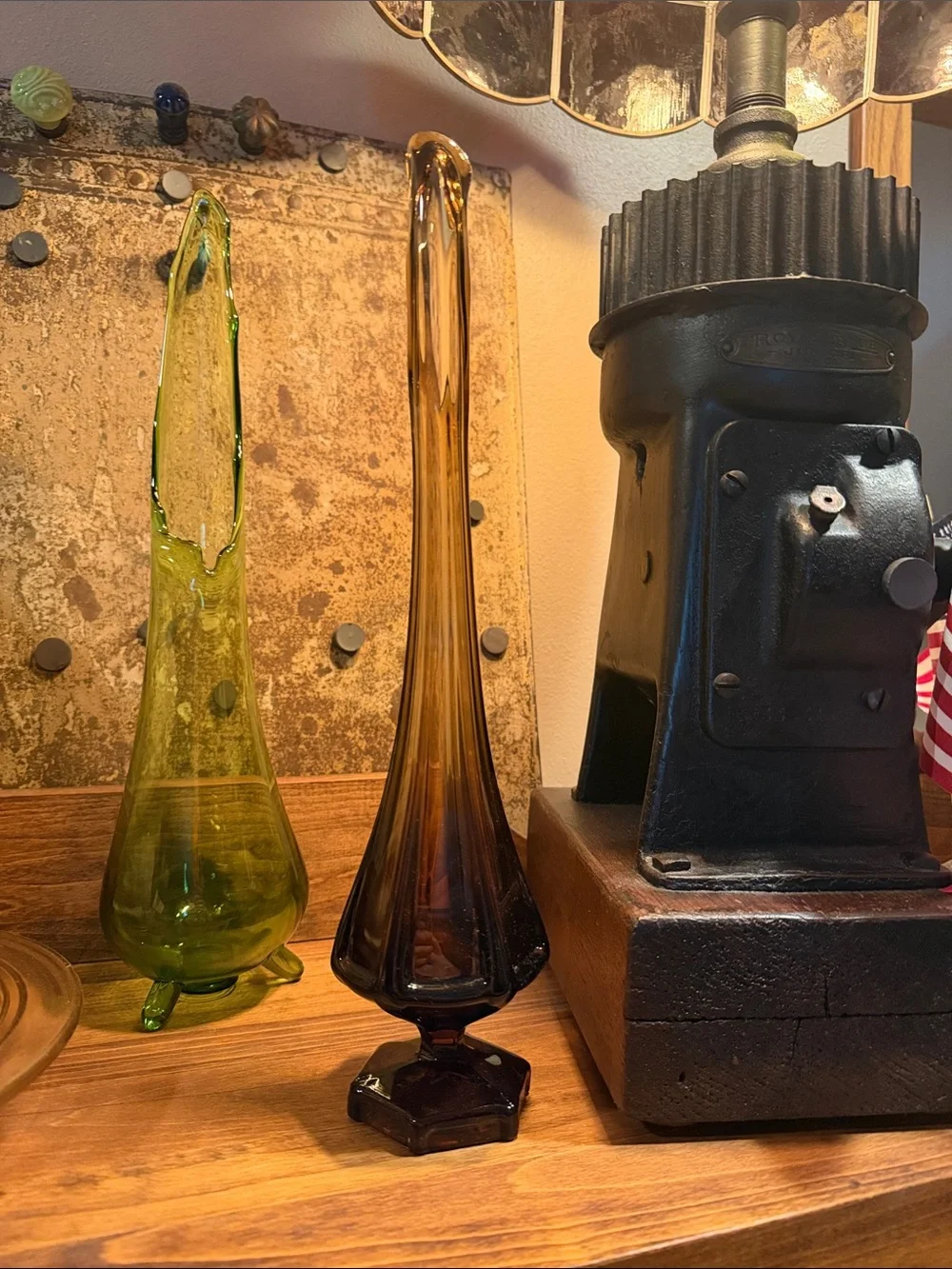vintage viking glass column ribbed smokey swing vase